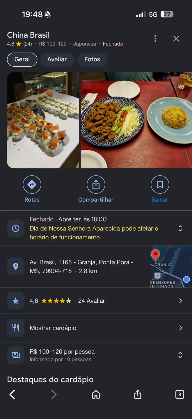 Perfil de China Brasil no Google Maps